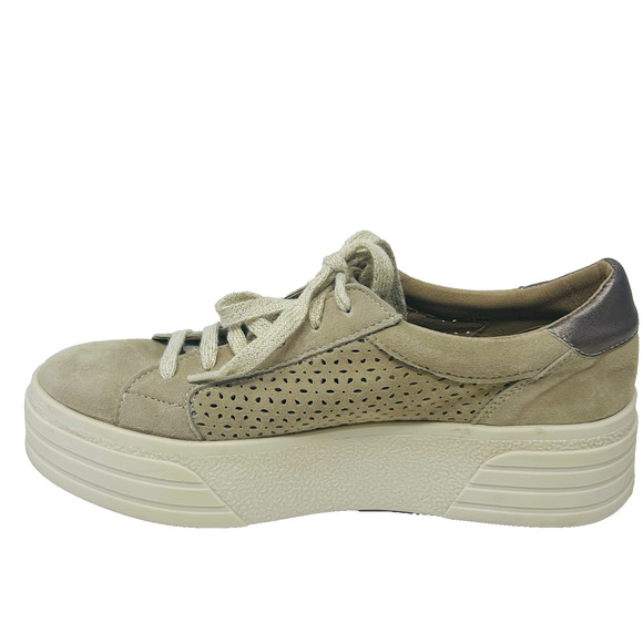 Overland Keri Platform Sneakers Size 39 8.5 Tan Perforated Suede Leather - Picture 4 of 15